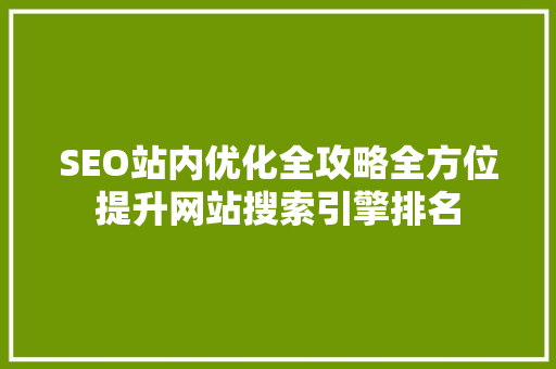 SEO站内优化全攻略全方位提升网站搜索引擎排名