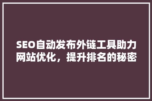 SEO自动发布外链工具助力网站优化，提升排名的秘密武器
