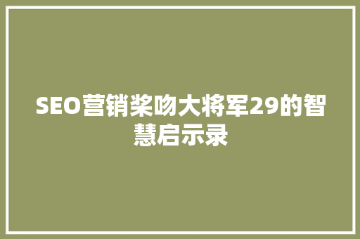 SEO营销桨吻大将军29的智慧启示录