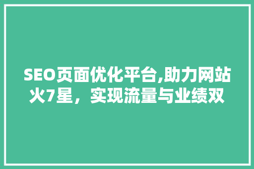 SEO页面优化平台,助力网站火7星，实现流量与业绩双丰收