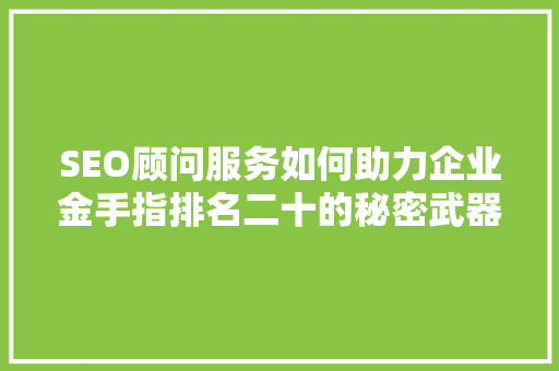 SEO顾问服务如何助力企业金手指排名二十的秘密武器