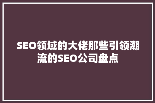 SEO领域的大佬那些引领潮流的SEO公司盘点