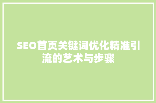 SEO首页关键词优化精准引流的艺术与步骤