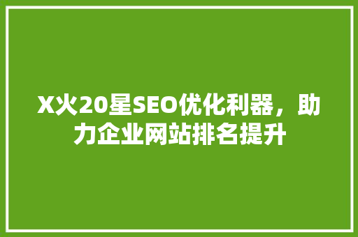 X火20星SEO优化利器，助力企业网站排名提升