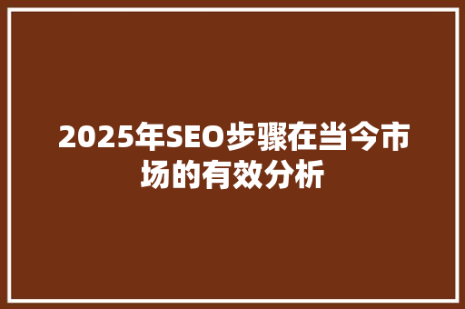 2025年SEO步骤在当今市场的有效分析