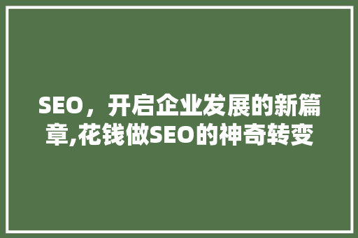 SEO，开启企业发展的新篇章,花钱做SEO的神奇转变