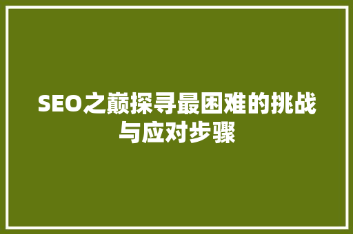 SEO之巅探寻最困难的挑战与应对步骤