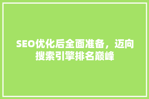 SEO优化后全面准备，迈向搜索引擎排名巅峰