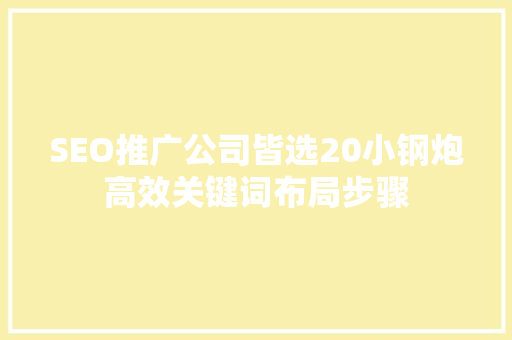 SEO推广公司皆选20小钢炮高效关键词布局步骤