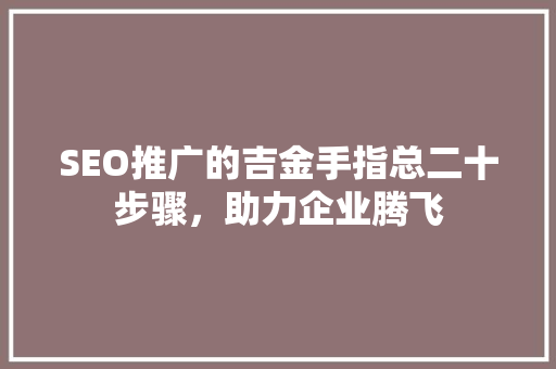 SEO推广的吉金手指总二十步骤，助力企业腾飞