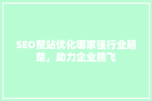 SEO整站优化哪家强行业翘楚，助力企业腾飞