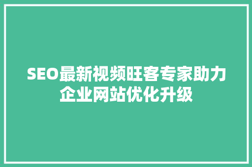 SEO最新视频旺客专家助力企业网站优化升级