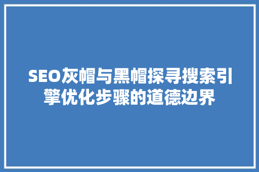 SEO灰帽与黑帽探寻搜索引擎优化步骤的道德边界