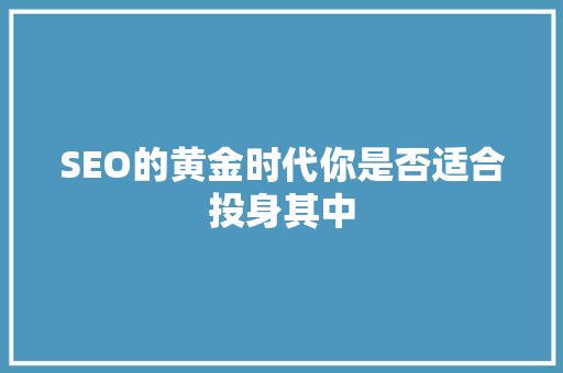 SEO的黄金时代你是否适合投身其中