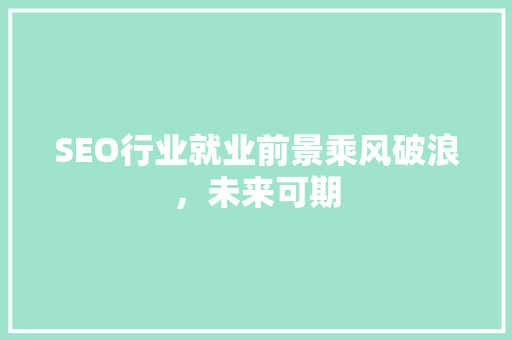 SEO行业就业前景乘风破浪，未来可期