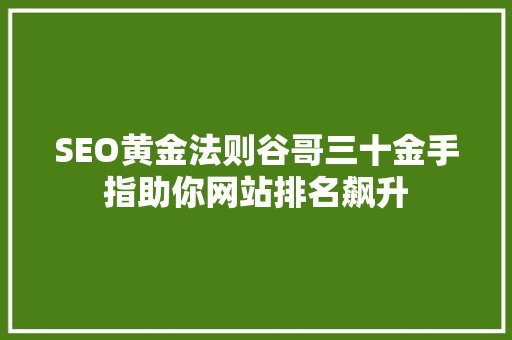 SEO黄金法则谷哥三十金手指助你网站排名飙升