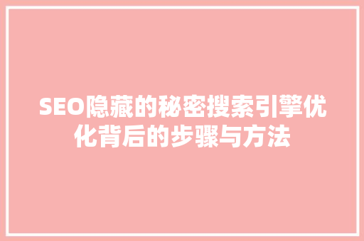 SEO隐藏的秘密搜索引擎优化背后的步骤与方法