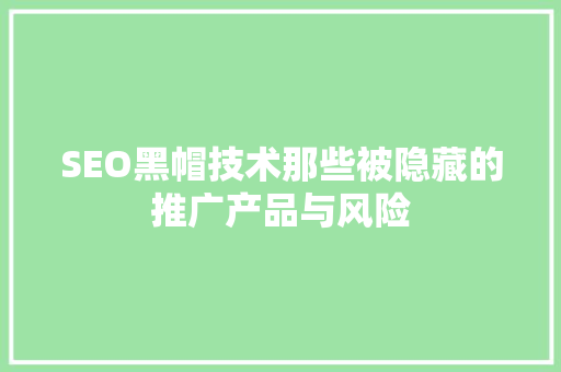 SEO黑帽技术那些被隐藏的推广产品与风险