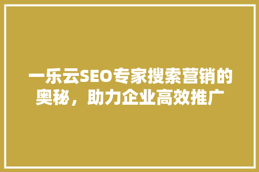 一乐云SEO专家搜索营销的奥秘，助力企业高效推广