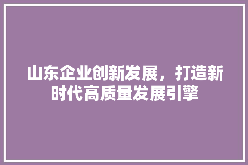 山东企业创新发展，打造新时代高质量发展引擎