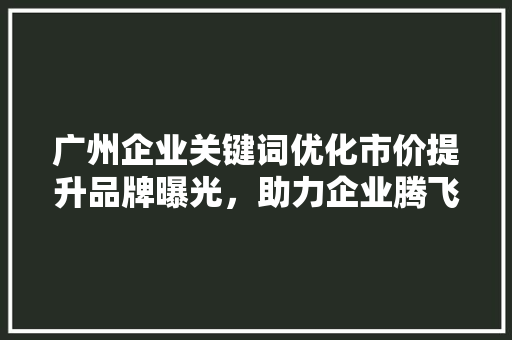 广州企业关键词优化市价提升品牌曝光，助力企业腾飞