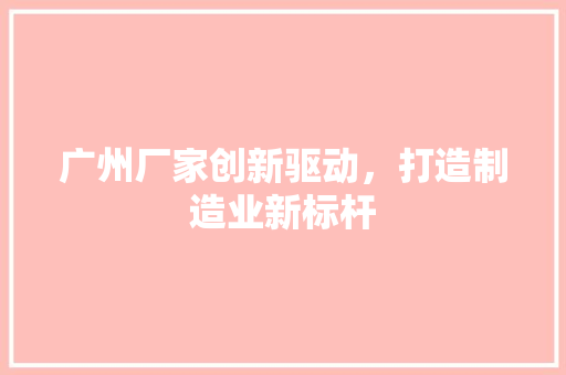 广州厂家创新驱动，打造制造业新标杆
