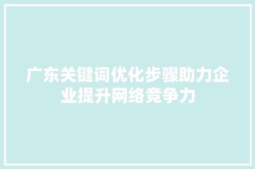 广东关键词优化步骤助力企业提升网络竞争力