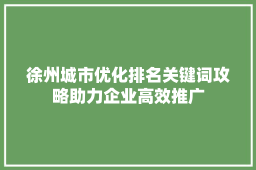 徐州城市优化排名关键词攻略助力企业高效推广