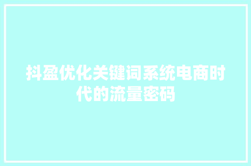 抖盈优化关键词系统电商时代的流量密码