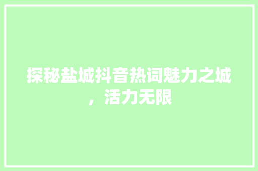 探秘盐城抖音热词魅力之城，活力无限