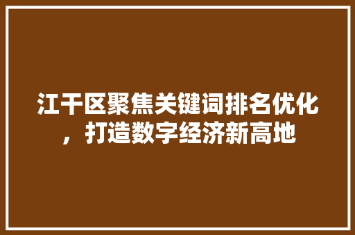 江干区聚焦关键词排名优化，打造数字经济新高地