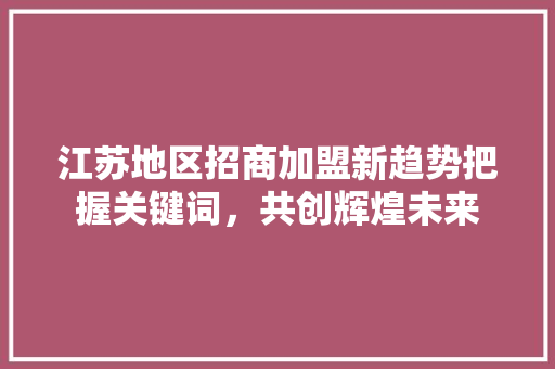 江苏地区招商加盟新趋势把握关键词，共创辉煌未来