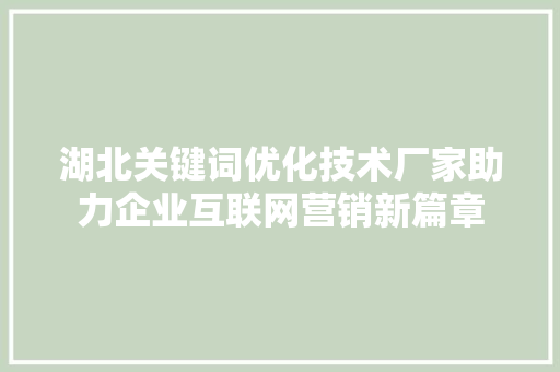 湖北关键词优化技术厂家助力企业互联网营销新篇章