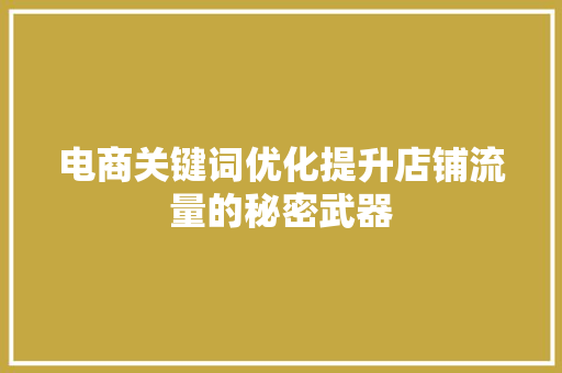 电商关键词优化提升店铺流量的秘密武器