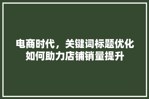 电商时代，关键词标题优化如何助力店铺销量提升