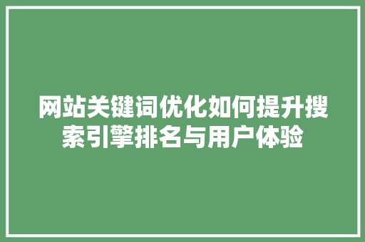 网站关键词优化如何提升搜索引擎排名与用户体验