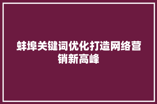 蚌埠关键词优化打造网络营销新高峰