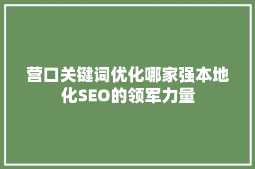 营口关键词优化哪家强本地化SEO的领军力量