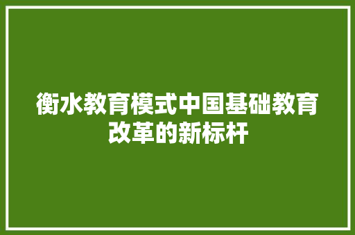 衡水教育模式中国基础教育改革的新标杆