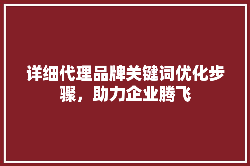 详细代理品牌关键词优化步骤，助力企业腾飞