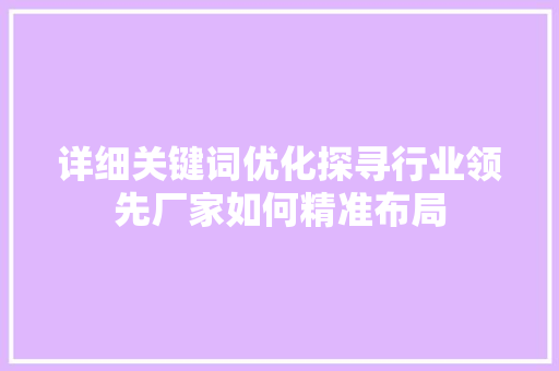 详细关键词优化探寻行业领先厂家如何精准布局