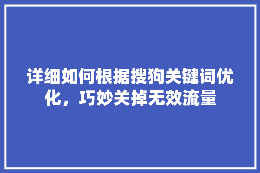 详细如何根据搜狗关键词优化，巧妙关掉无效流量