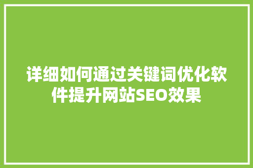 详细如何通过关键词优化软件提升网站SEO效果