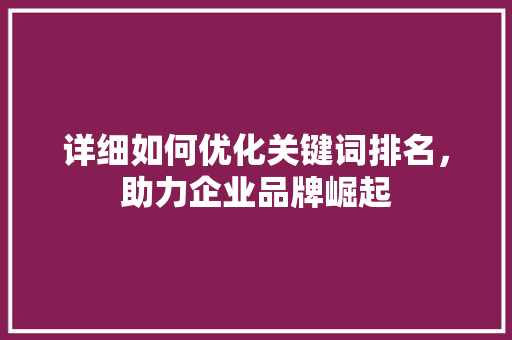 详细如何优化关键词排名，助力企业品牌崛起