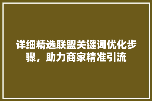 详细精选联盟关键词优化步骤，助力商家精准引流