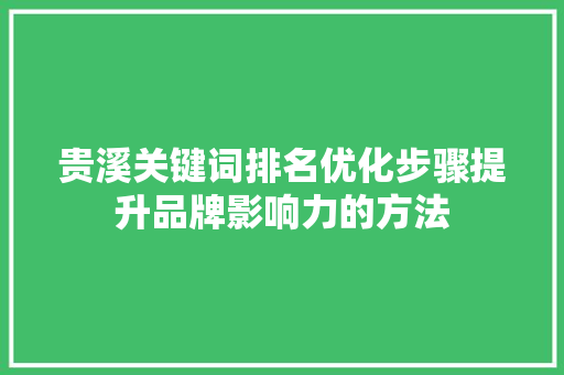贵溪关键词排名优化步骤提升品牌影响力的方法