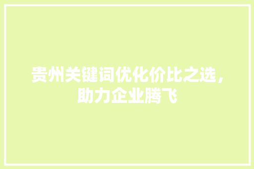 贵州关键词优化价比之选，助力企业腾飞