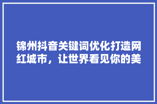 锦州抖音关键词优化打造网红城市，让世界看见你的美