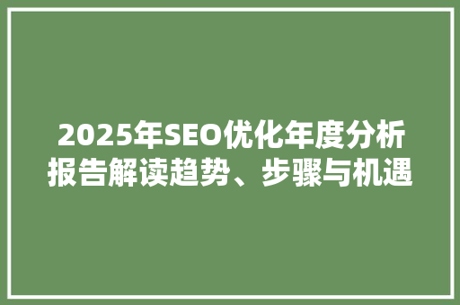 2025年SEO优化年度分析报告解读趋势、步骤与机遇