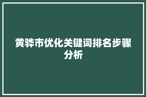 黄骅市优化关键词排名步骤分析